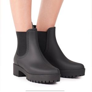 NEW Jeffery Campbell Cloudy Short Rubber Boot in Black Matte PVC